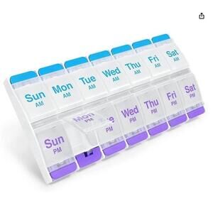 EZY DOSE Weekly Pill Organizer AM/PM Clear Lids, Easy Open Push Button Medicine